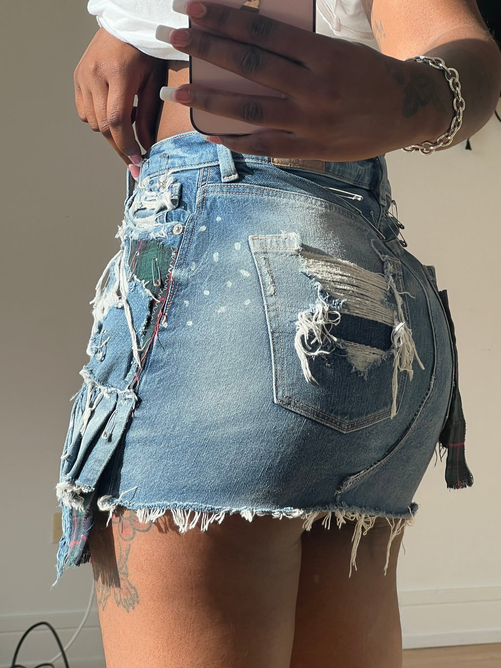 Custom Pleaded Mini Skirt With Safety Pins