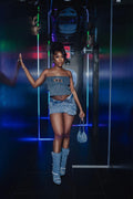 Custom denim boots and skirt set